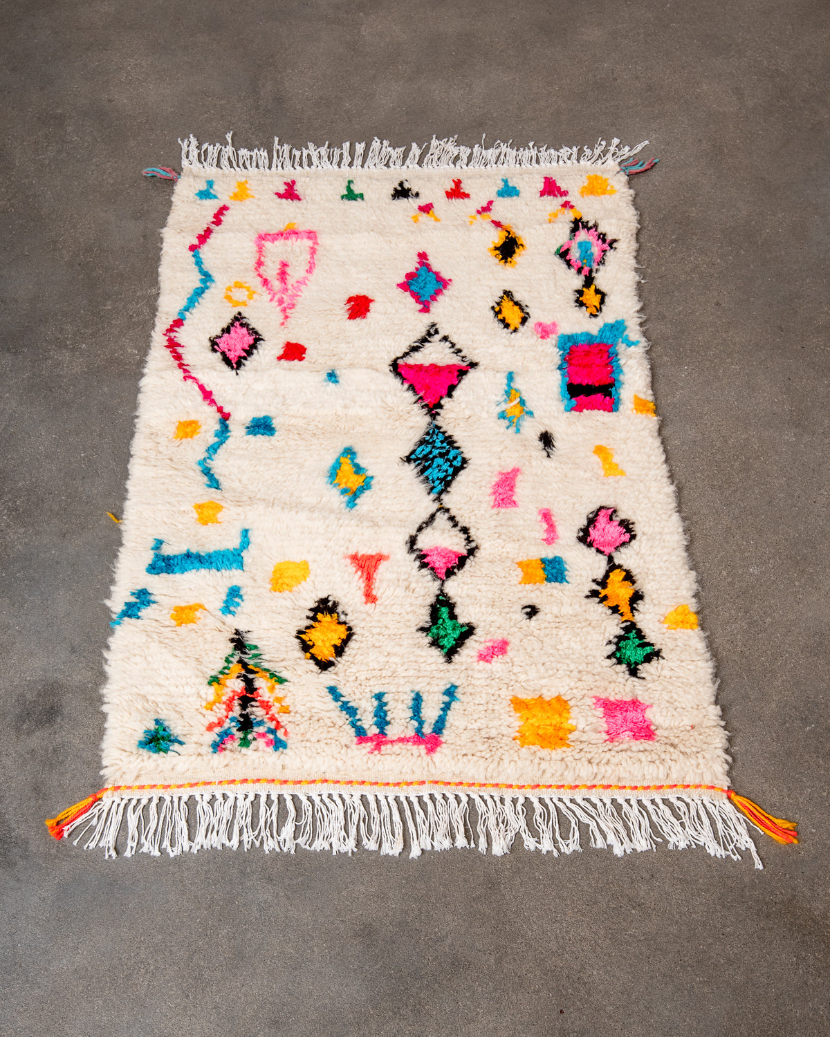 Modern designer handcrafted Berber rug from morocco Azilal with beautiful colors and patterns.